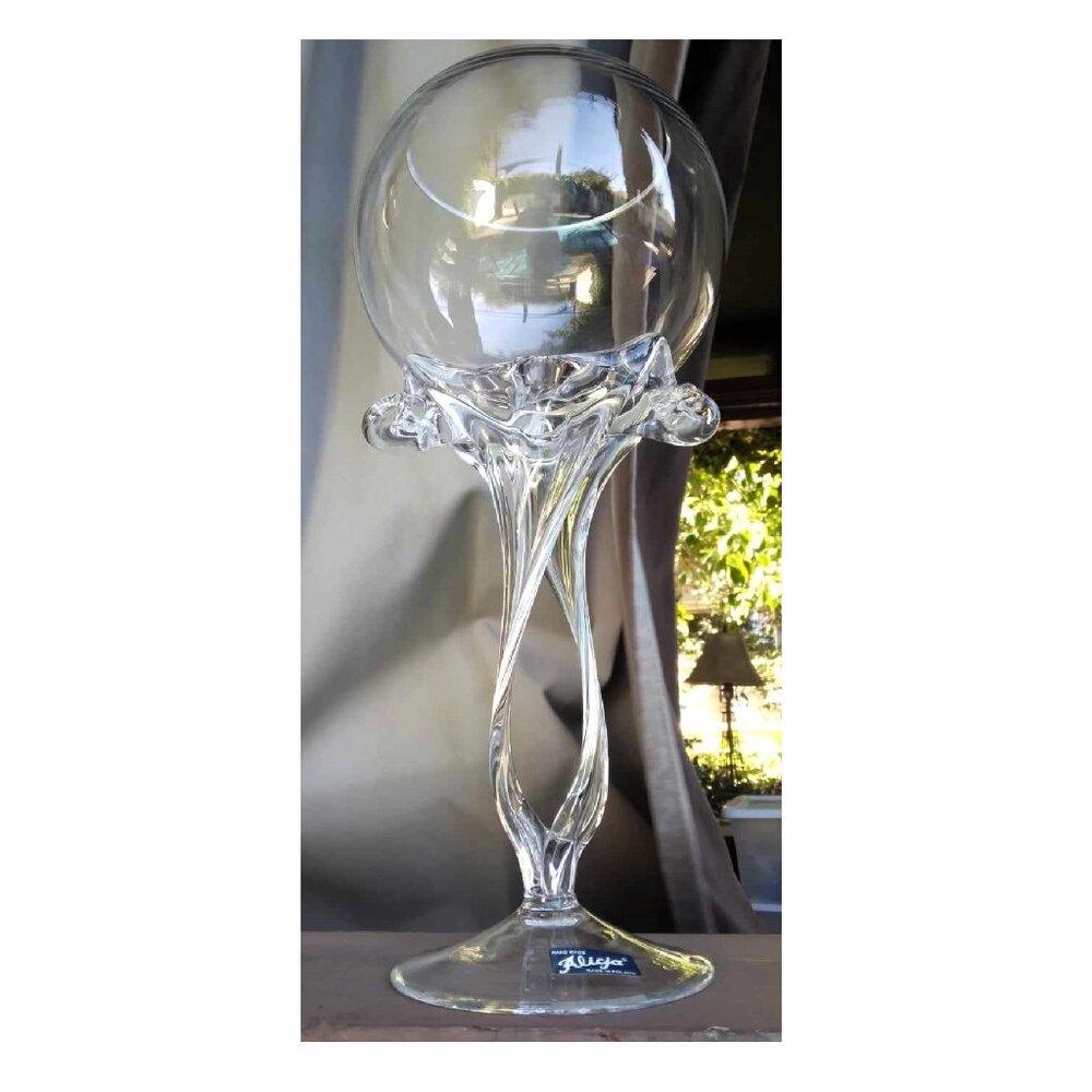 Gorgeous Tall vintage hand-blown by Alicia clear glass double twist stem vase